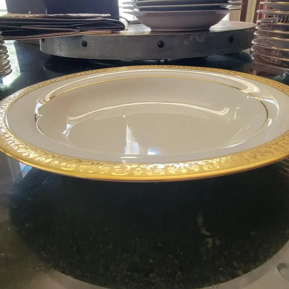 Royal Gallery Gold Rim Soup Plate White Porcelain Sri Lanka Vintage 1980s